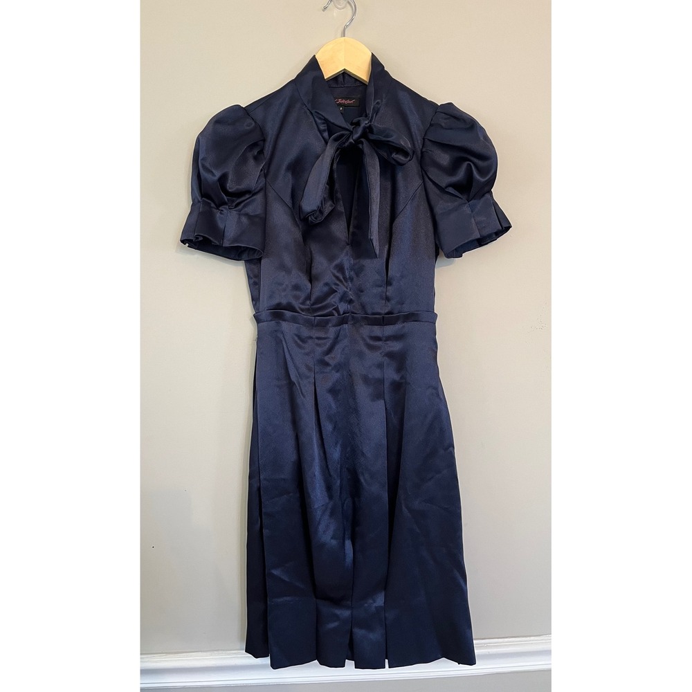 VTG Y2K Betsey Johnson Navy Midi Dress Sz 2 Coquette Romantic